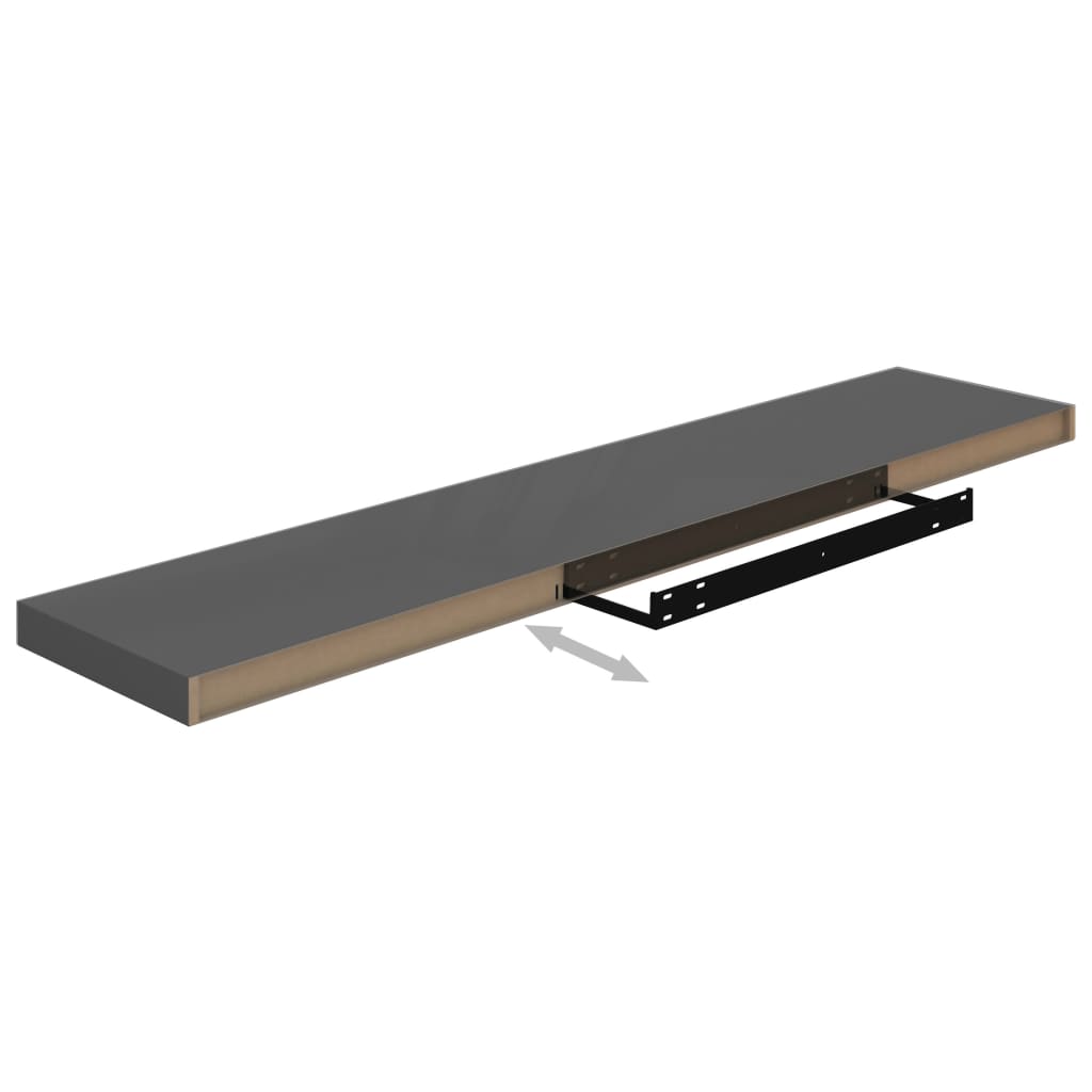 Floating Wall Shelves 2 pcs High Gloss Grey 120x23.5x3.8 cm MDF- Wall Shelves & Ledges - HomeShopIreland - Home Shop Ireland - Wall Shelves & Ledges - Floating Wall Shelves 2 pcs High Gloss Grey 120x23.5x3.8 cm MDF