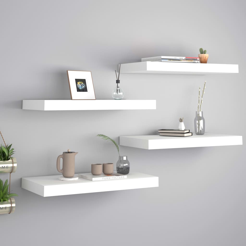 Floating Wall Shelves 4 pcs White 50x23x3.8 cm MDF- Wall Shelves & Ledges - HomeShopIreland - Home Shop Ireland - Wall Shelves & Ledges - Floating Wall Shelves 4 pcs White 50x23x3.8 cm MDF