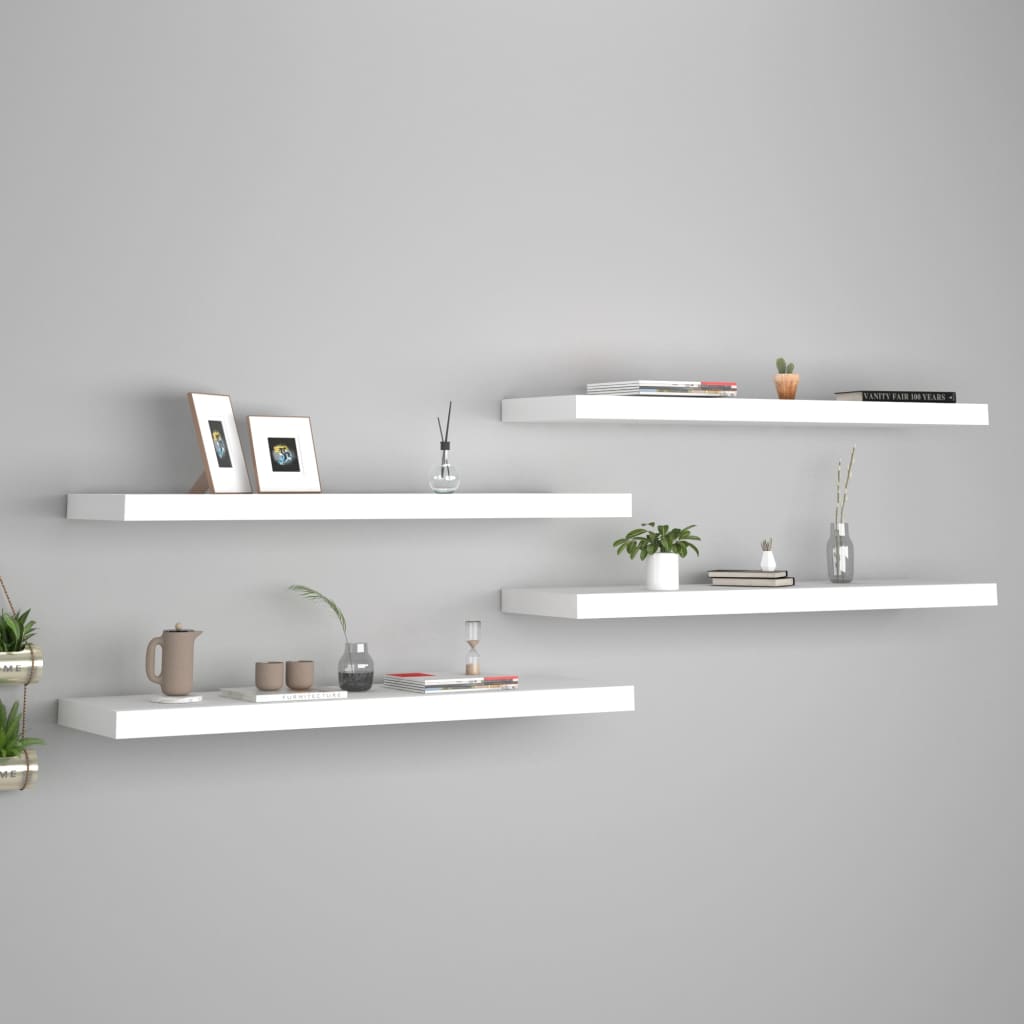 Floating Wall Shelves 4 pcs White 90x23.5x3.8 cm MDF- Wall Shelves & Ledges - HomeShopIreland - Home Shop Ireland - Wall Shelves & Ledges - Floating Wall Shelves 4 pcs White 90x23.5x3.8 cm MDF