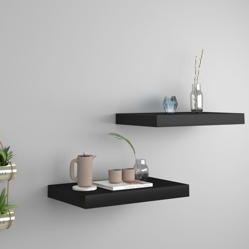 Floating Wall Shelves 2 pcs Black 40x23x3.8 cm MDF- Wall Shelves & Ledges - HomeShopIreland - Home Shop Ireland - Wall Shelves & Ledges - Floating Wall Shelves 2 pcs Black 40x23x3.8 cm MDF