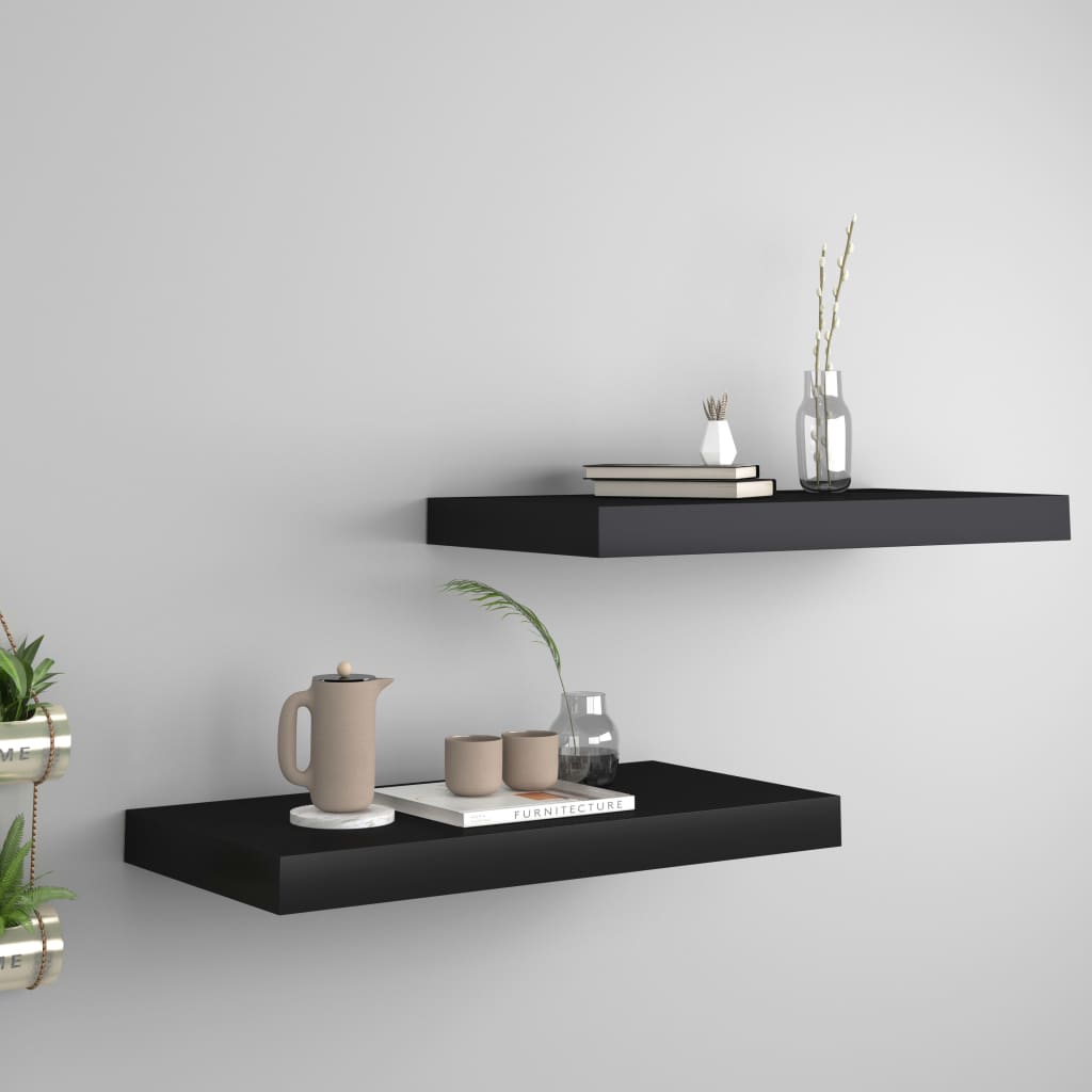 Floating Wall Shelves 2 pcs Black 50x23x3.8 cm MDF- Wall Shelves & Ledges - HomeShopIreland - Home Shop Ireland - Wall Shelves & Ledges - Floating Wall Shelves 2 pcs Black 50x23x3.8 cm MDF