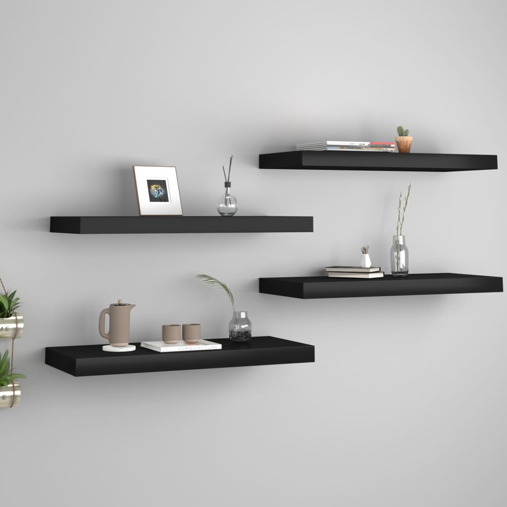 Floating Wall Shelves 4 pcs Black 60x23.5x3.8 cm MDF- Wall Shelves & Ledges - HomeShopIreland - Home Shop Ireland - Wall Shelves & Ledges - Floating Wall Shelves 4 pcs Black 60x23.5x3.8 cm MDF