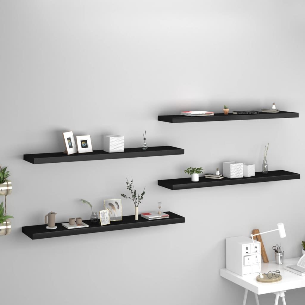 Floating Wall Shelves 4 pcs Black 120x23.5x3.8 cm MDF- Wall Shelves & Ledges - HomeShopIreland - Home Shop Ireland - Wall Shelves & Ledges - Floating Wall Shelves 4 pcs Black 120x23.5x3.8 cm MDF