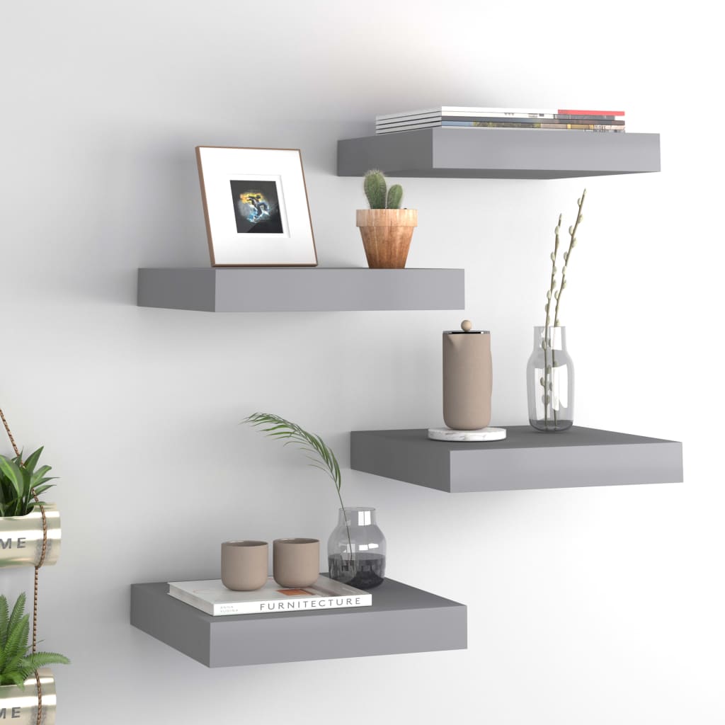 Floating Wall Shelves 4 pcs Grey 23x23.5x3.8 cm MDF- Wall Shelves & Ledges - HomeShopIreland - Home Shop Ireland - Wall Shelves & Ledges - Floating Wall Shelves 4 pcs Grey 23x23.5x3.8 cm MDF