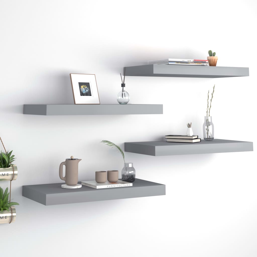 Floating Wall Shelves 4 pcs Grey 50x23x3.8 cm MDF- Wall Shelves & Ledges - HomeShopIreland - Home Shop Ireland - Wall Shelves & Ledges - Floating Wall Shelves 4 pcs Grey 50x23x3.8 cm MDF