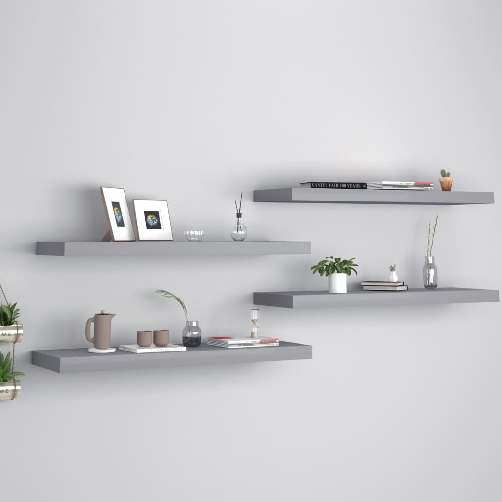 Floating Wall Shelves 4 pcs Grey 80x23.5x3.8 cm MDF- Wall Shelves & Ledges - HomeShopIreland - Home Shop Ireland - Wall Shelves & Ledges - Floating Wall Shelves 4 pcs Grey 80x23.5x3.8 cm MDF
