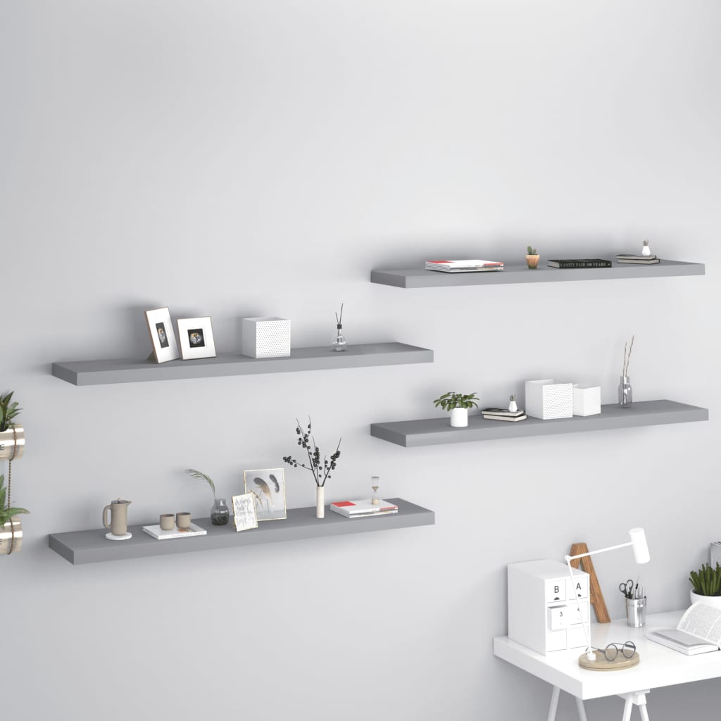 Floating Wall Shelves 4 pcs Grey 120x23.5x3.8 cm MDF- Wall Shelves & Ledges - HomeShopIreland - Home Shop Ireland - Wall Shelves & Ledges - Floating Wall Shelves 4 pcs Grey 120x23.5x3.8 cm MDF