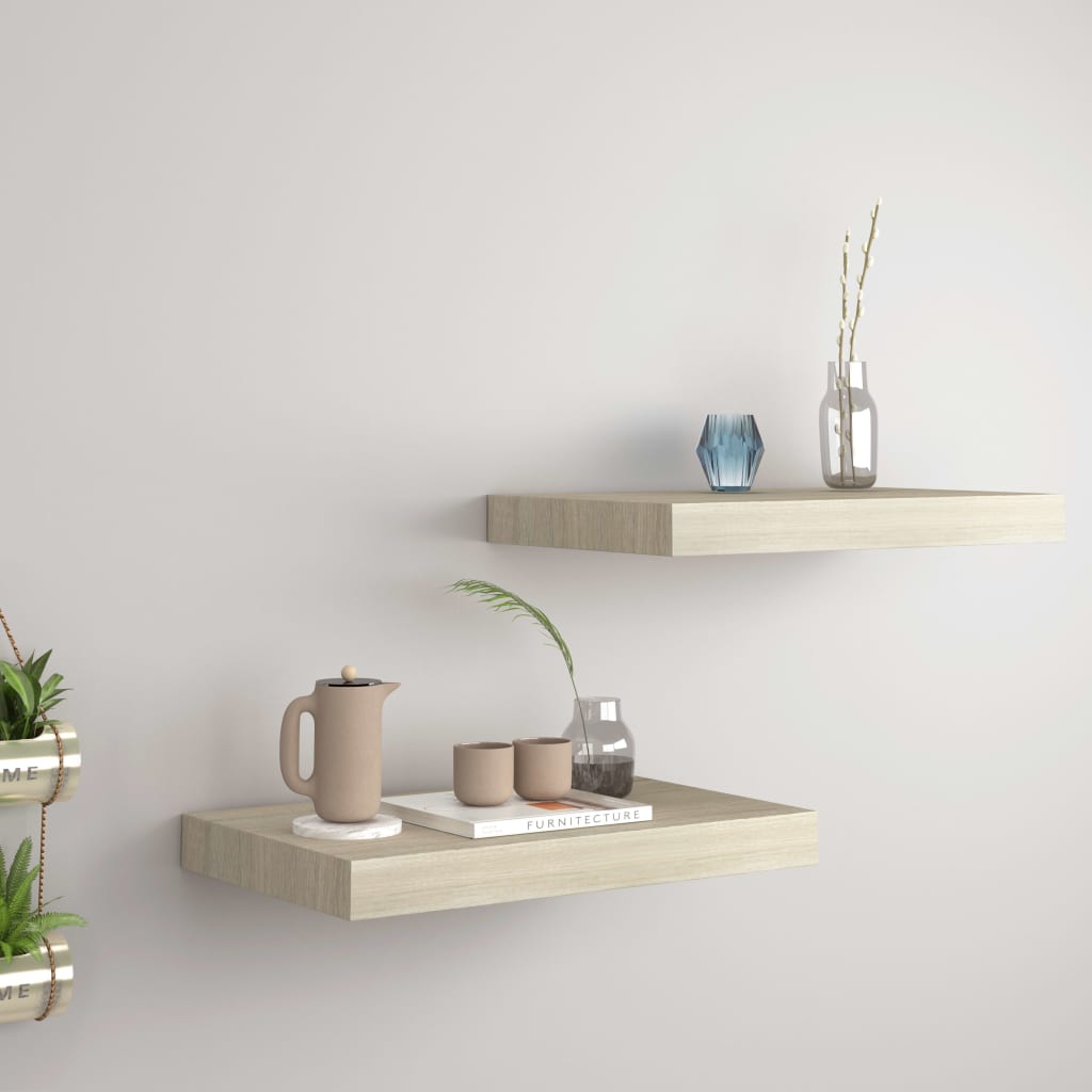 Floating Wall Shelves 2 pcs Oak 40x23x3.8 cm MDF- Wall Shelves & Ledges - HomeShopIreland - Home Shop Ireland - Wall Shelves & Ledges - Floating Wall Shelves 2 pcs Oak 40x23x3.8 cm MDF