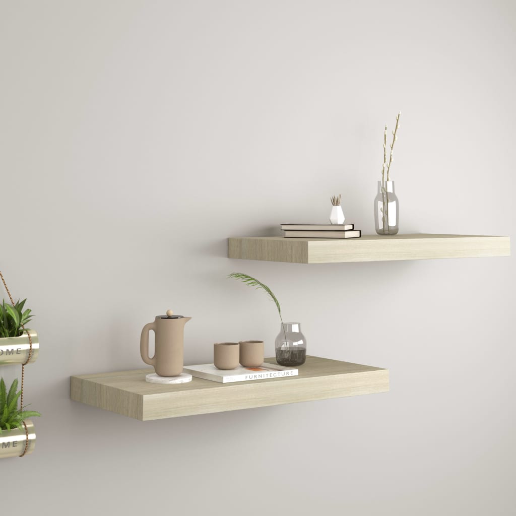 Floating Wall Shelves 2 pcs Oak 50x23x3.8 cm MDF- Wall Shelves & Ledges - HomeShopIreland - Home Shop Ireland - Wall Shelves & Ledges - Floating Wall Shelves 2 pcs Oak 50x23x3.8 cm MDF