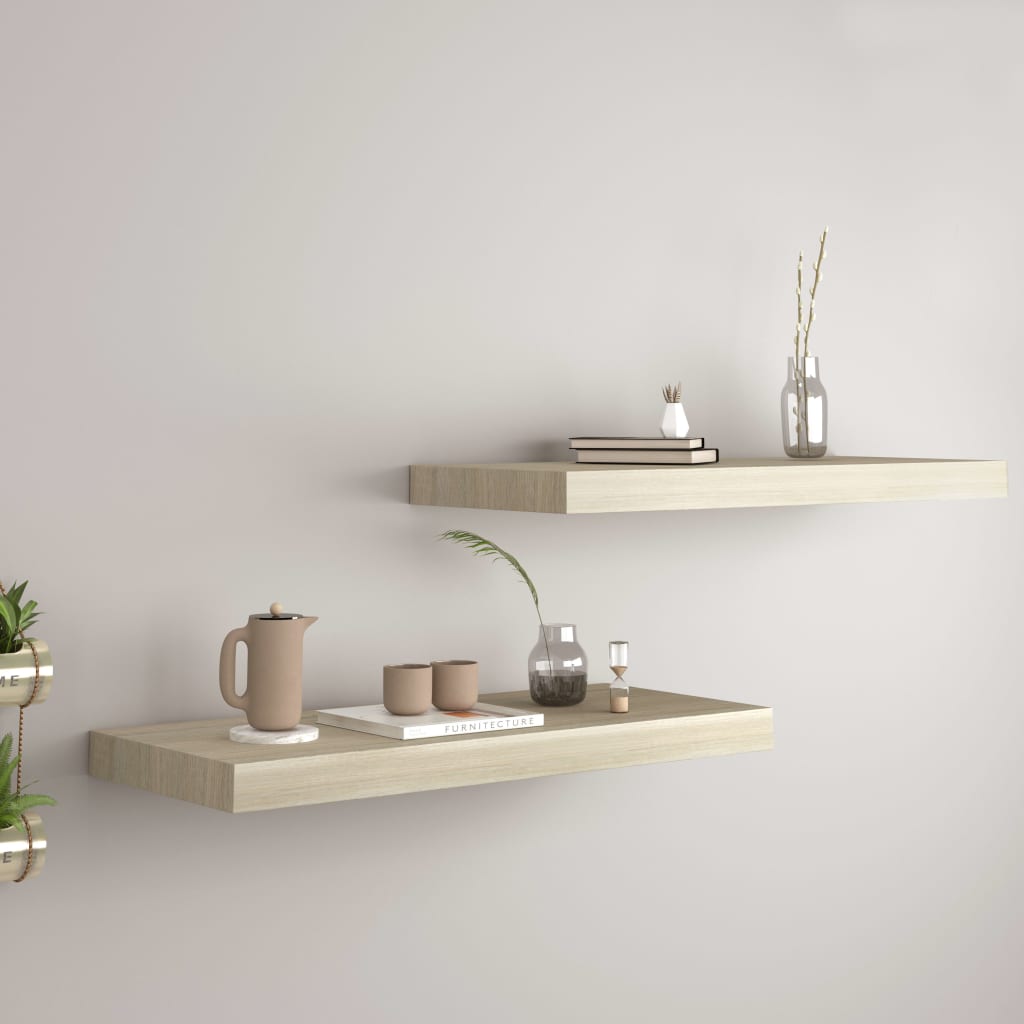 Floating Wall Shelves 2 pcs Oak 60x23.5x3.8 cm MDF- Wall Shelves & Ledges - HomeShopIreland - Home Shop Ireland - Wall Shelves & Ledges - Floating Wall Shelves 2 pcs Oak 60x23.5x3.8 cm MDF
