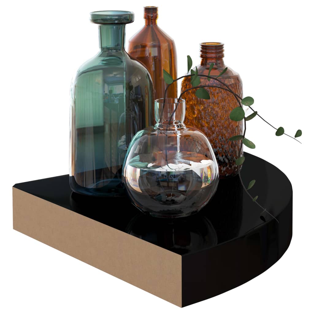 Floating Corner Shelf High Gloss Black 25x25x3.8 cm MDF- Wall Shelves & Ledges - HomeShopIreland - Home Shop Ireland - Wall Shelves & Ledges - Floating Corner Shelf High Gloss Black 25x25x3.8 cm MDF