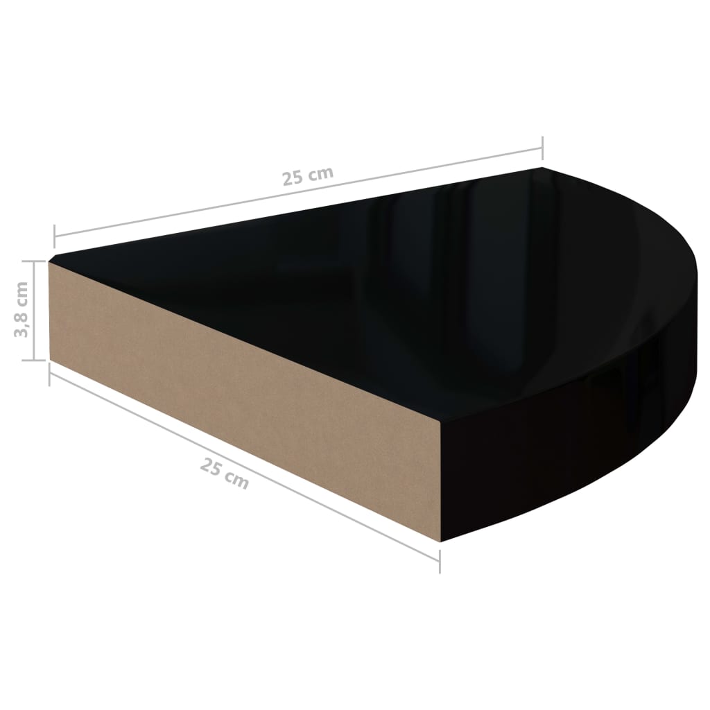 Floating Corner Shelf High Gloss Black 25x25x3.8 cm MDF- Wall Shelves & Ledges - HomeShopIreland - Home Shop Ireland - Wall Shelves & Ledges - Floating Corner Shelf High Gloss Black 25x25x3.8 cm MDF