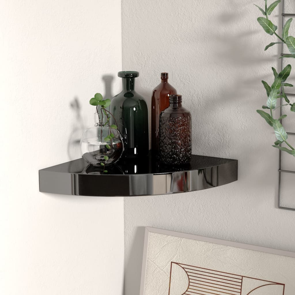 Floating Corner Shelf High Gloss Black 25x25x3.8 cm MDF- Wall Shelves & Ledges - HomeShopIreland - Home Shop Ireland - Wall Shelves & Ledges - Floating Corner Shelf High Gloss Black 25x25x3.8 cm MDF