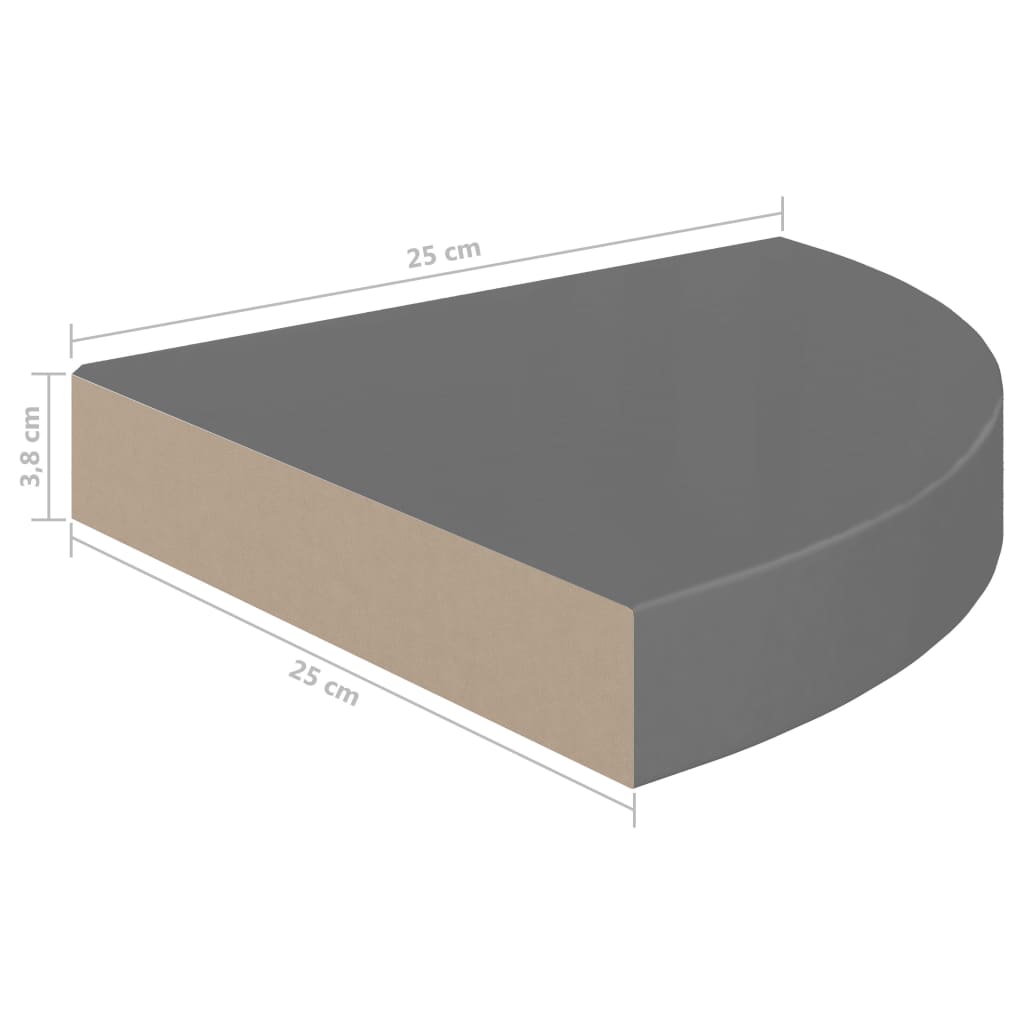 Floating Corner Shelves 2 pcs High Gloss Grey 25x25x3.8 cm MDF- Wall Shelves & Ledges - HomeShopIreland - Home Shop Ireland - Wall Shelves & Ledges - Floating Corner Shelves 2 pcs High Gloss Grey 25x25x3.8 cm MDF