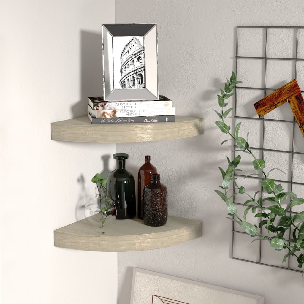 Floating Corner Shelves 2 pcs Oak 25x25x3.8 cm MDF- Wall Shelves & Ledges - HomeShopIreland - Home Shop Ireland - Wall Shelves & Ledges - Floating Corner Shelves 2 pcs Oak 25x25x3.8 cm MDF
