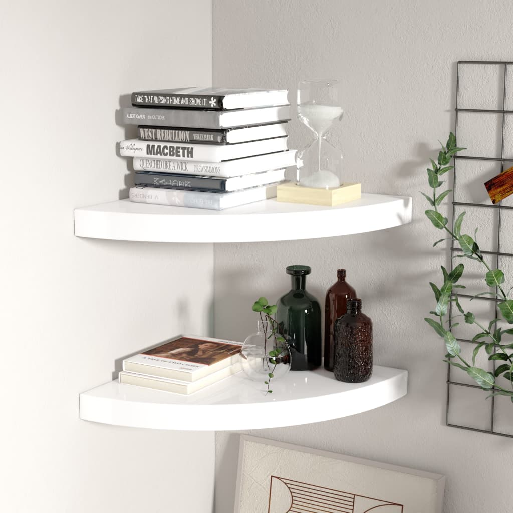 Floating Corner Shelves 2 pcs High Gloss White 35x35x3.8 cm MDF- Wall Shelves & Ledges - HomeShopIreland - Home Shop Ireland - Wall Shelves & Ledges - Floating Corner Shelves 2 pcs High Gloss White 35x35x3.8 cm MDF