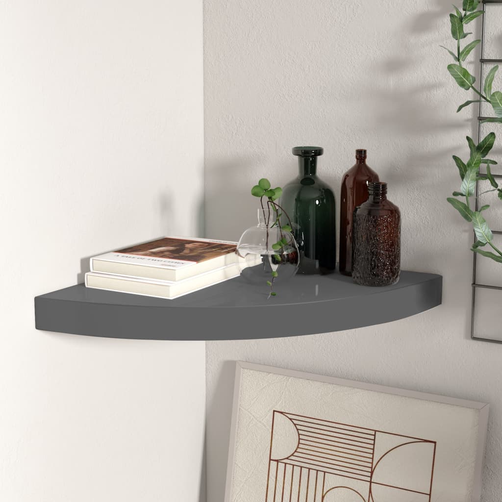 Floating Corner Shelf High Gloss Grey 35x35x3.8 cm MDF- Wall Shelves & Ledges - HomeShopIreland - Home Shop Ireland - Wall Shelves & Ledges - Floating Corner Shelf High Gloss Grey 35x35x3.8 cm MDF