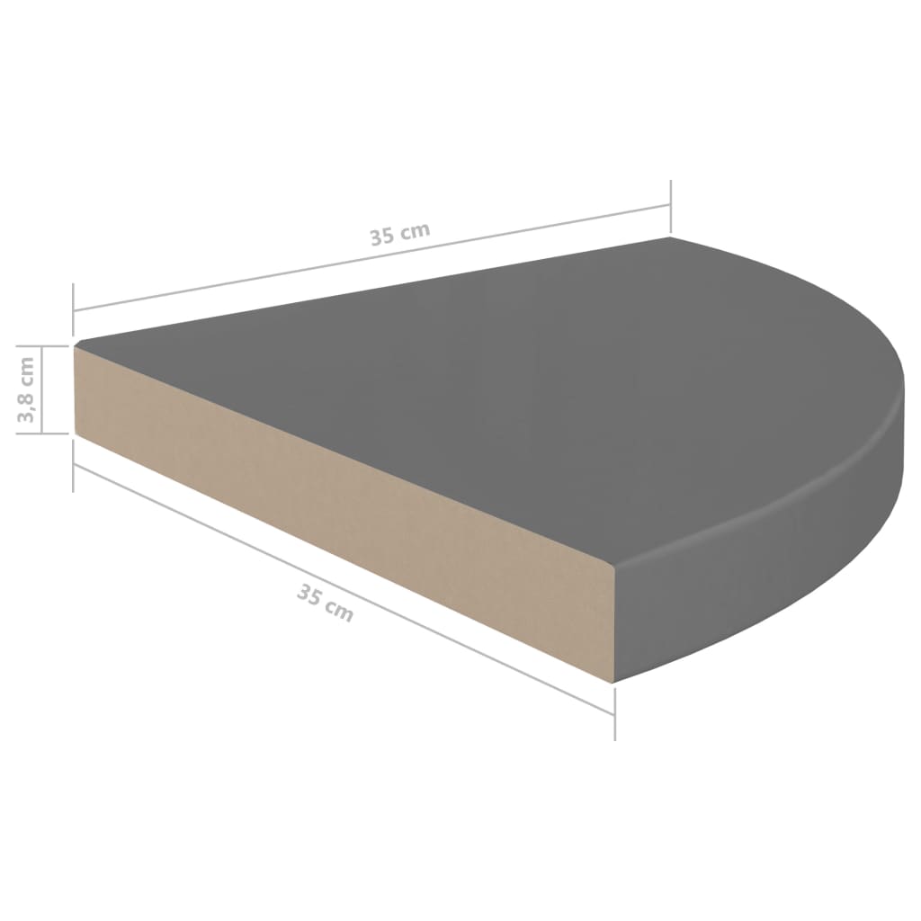 Floating Corner Shelves 2 pcs High Gloss Grey 35x35x3.8 cm MDF- Wall Shelves & Ledges - HomeShopIreland - Home Shop Ireland - Wall Shelves & Ledges - Floating Corner Shelves 2 pcs High Gloss Grey 35x35x3.8 cm MDF