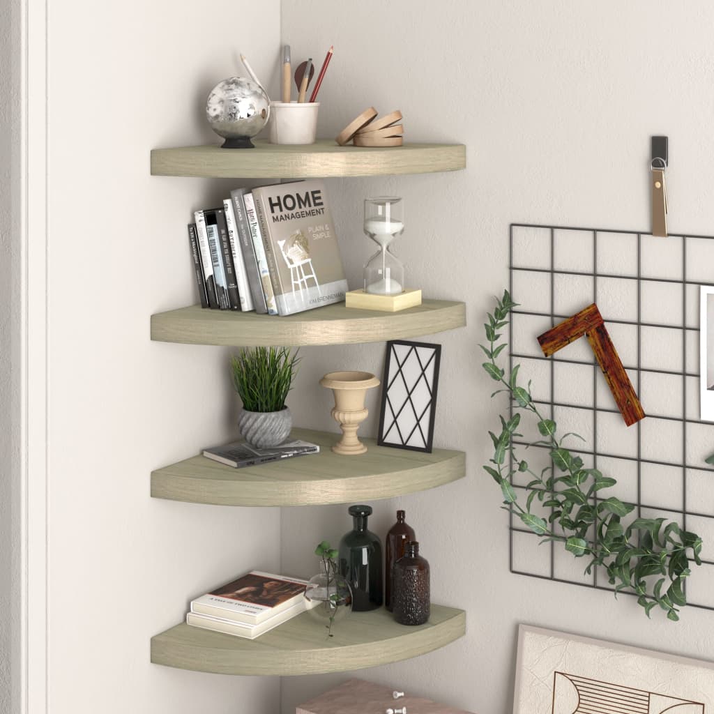 Floating Corner Shelves 4 pcs Oak 35x35x3.8 cm MDF- Wall Shelves & Ledges - HomeShopIreland - Home Shop Ireland - Wall Shelves & Ledges - Floating Corner Shelves 4 pcs Oak 35x35x3.8 cm MDF