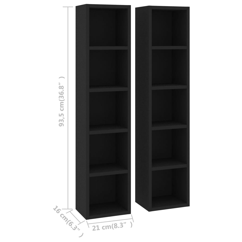 CD Cabinets 2 pcs Black 21x16x93.5 cm Chipboard- Media Storage Cabinets & Racks - HomeShopIreland - Home Shop Ireland - Media Storage Cabinets & Racks - CD Cabinets 2 pcs Black 21x16x93.5 cm Chipboard