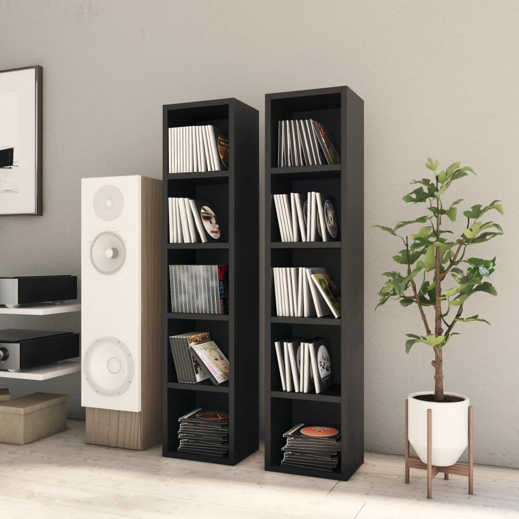 CD Cabinets 2 pcs Black 21x16x93.5 cm Chipboard- Media Storage Cabinets & Racks - HomeShopIreland - Home Shop Ireland - Media Storage Cabinets & Racks - CD Cabinets 2 pcs Black 21x16x93.5 cm Chipboard