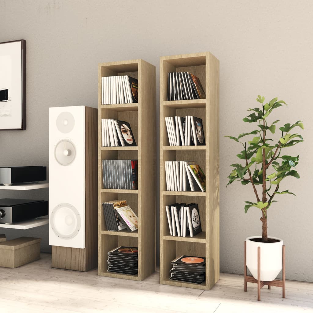 CD Cabinets 2 pcs Sonoma Oak 21x16x93.5 cm Chipboard- Media Storage Cabinets & Racks - HomeShopIreland - Home Shop Ireland - Media Storage Cabinets & Racks - CD Cabinets 2 pcs Sonoma Oak 21x16x93.5 cm Chipboard