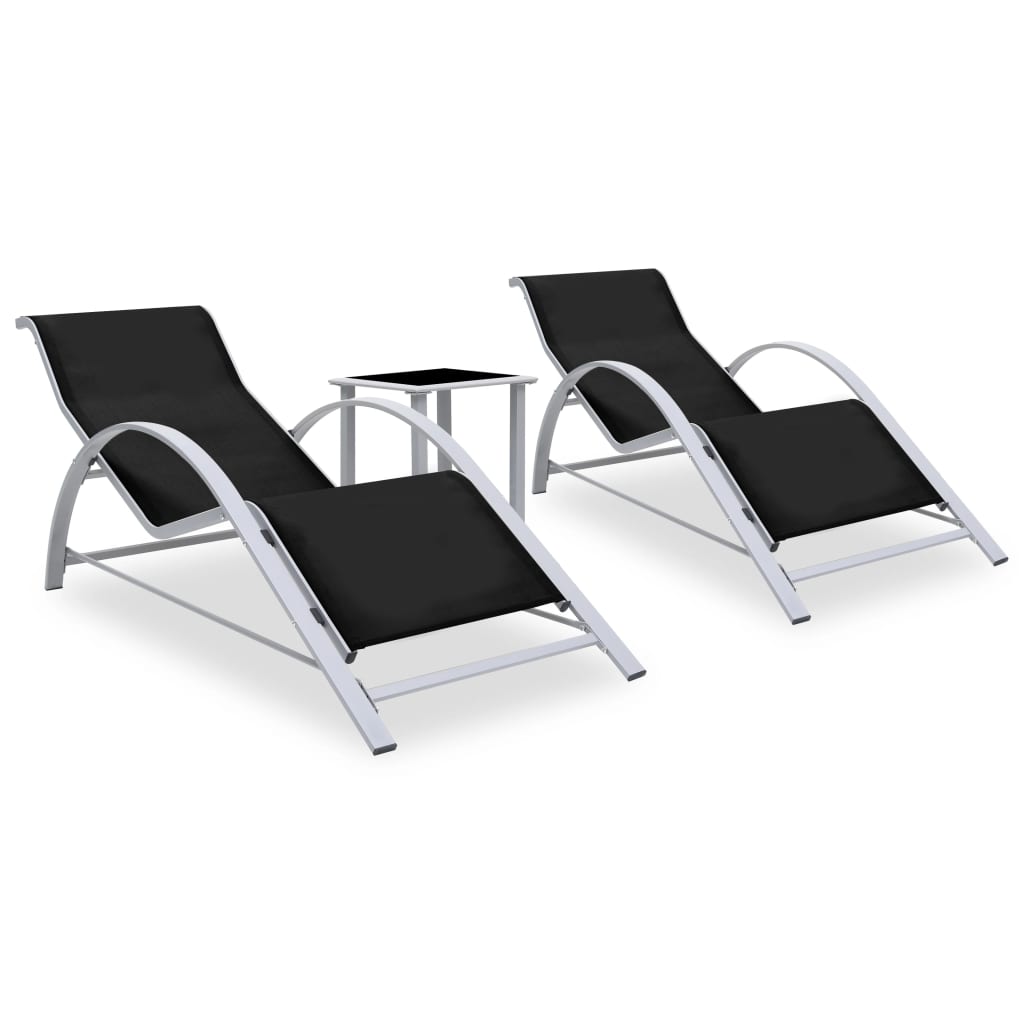 Sun Loungers 2 pcs with Table Aluminium Black- Sunloungers - HomeShopIreland - Home Shop Ireland - Sunloungers - Sun Loungers 2 pcs with Table Aluminium Black