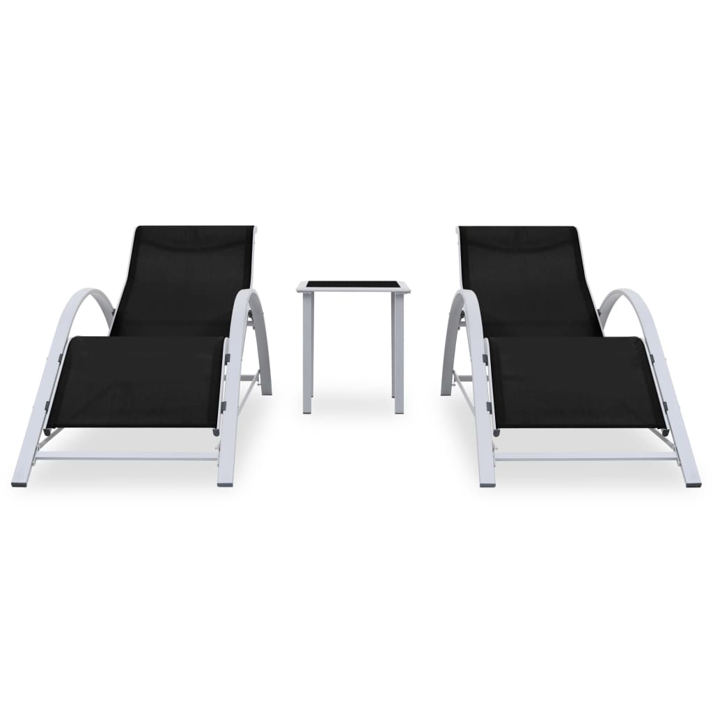 Sun Loungers 2 pcs with Table Aluminium Black- Sunloungers - HomeShopIreland - Home Shop Ireland - Sunloungers - Sun Loungers 2 pcs with Table Aluminium Black