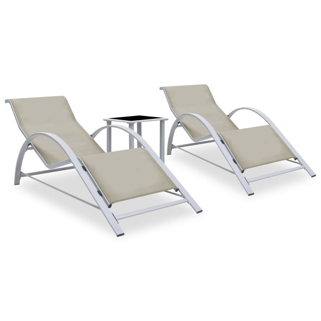 Sun Loungers 2 pcs with Table Aluminium Cream- Sunloungers - HomeShopIreland - Home Shop Ireland - Sunloungers - Sun Loungers 2 pcs with Table Aluminium Cream