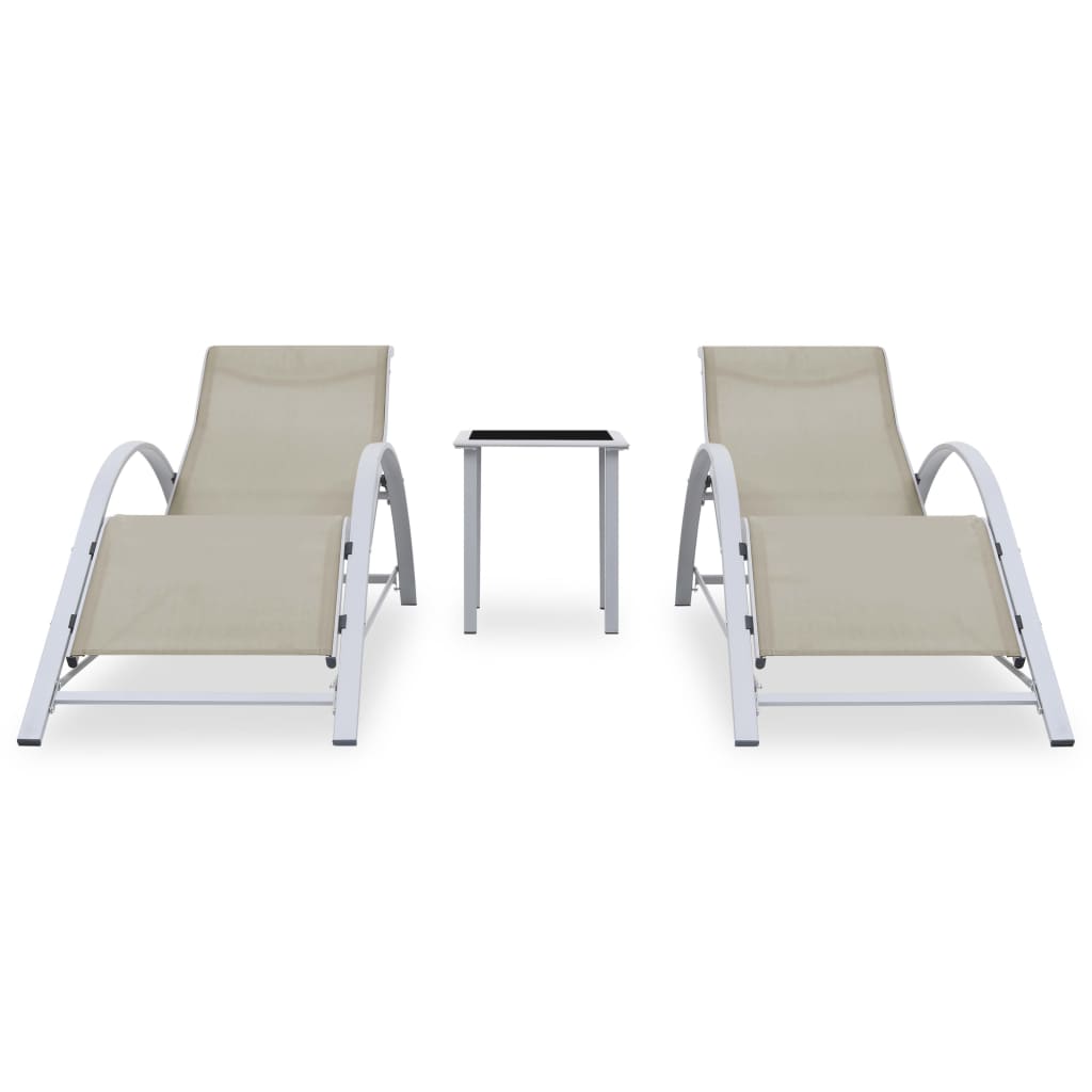 Sun Loungers 2 pcs with Table Aluminium Cream- Sunloungers - HomeShopIreland - Home Shop Ireland - Sunloungers - Sun Loungers 2 pcs with Table Aluminium Cream