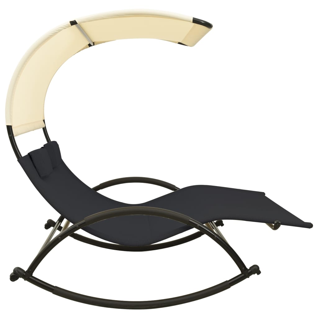 Double Sun Lounger with Canopy Textilene Black and Cream- Sunloungers - HomeShopIreland - Home Shop Ireland - Sunloungers - Double Sun Lounger with Canopy Textilene Black and Cream