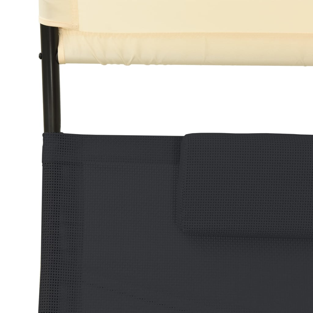 Double Sun Lounger with Canopy Textilene Black and Cream- Sunloungers - HomeShopIreland - Home Shop Ireland - Sunloungers - Double Sun Lounger with Canopy Textilene Black and Cream