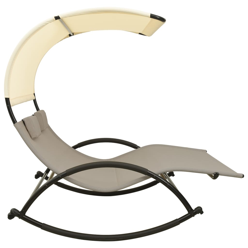 Double Sun Lounger with Canopy Textilene Taupe and Cream- Sunloungers - HomeShopIreland - Home Shop Ireland - Sunloungers - Double Sun Lounger with Canopy Textilene Taupe and Cream