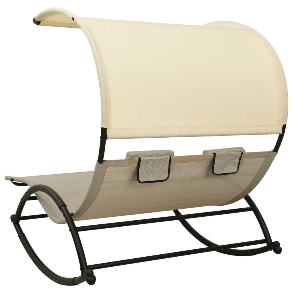 Double Sun Lounger with Canopy Textilene Taupe and Cream- Sunloungers - HomeShopIreland - Home Shop Ireland - Sunloungers - Double Sun Lounger with Canopy Textilene Taupe and Cream