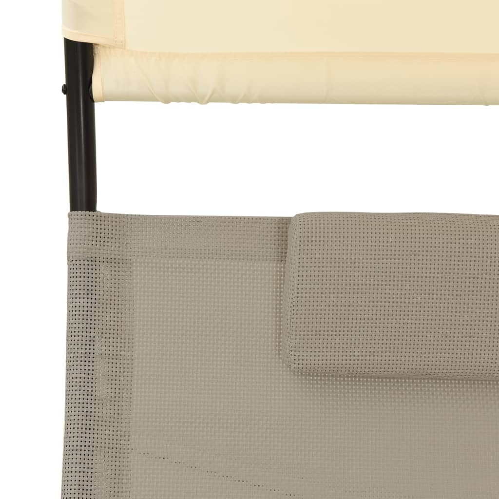 Double Sun Lounger with Canopy Textilene Taupe and Cream- Sunloungers - HomeShopIreland - Home Shop Ireland - Sunloungers - Double Sun Lounger with Canopy Textilene Taupe and Cream
