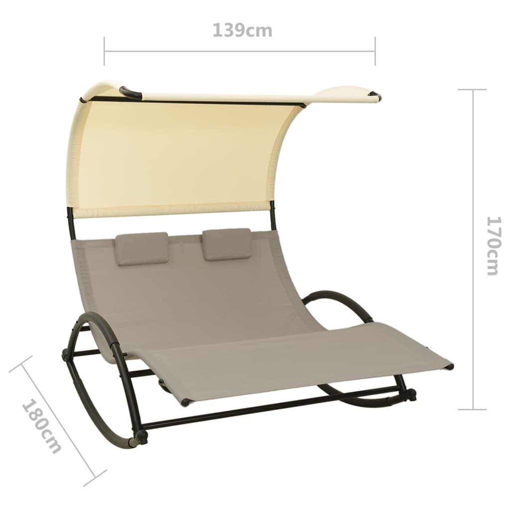 Double Sun Lounger with Canopy Textilene Taupe and Cream- Sunloungers - HomeShopIreland - Home Shop Ireland - Sunloungers - Double Sun Lounger with Canopy Textilene Taupe and Cream
