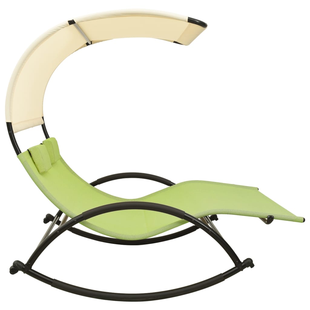 Double Sun Lounger with Canopy Textilene Green and Cream- Sunloungers - HomeShopIreland - Home Shop Ireland - Sunloungers - Double Sun Lounger with Canopy Textilene Green and Cream