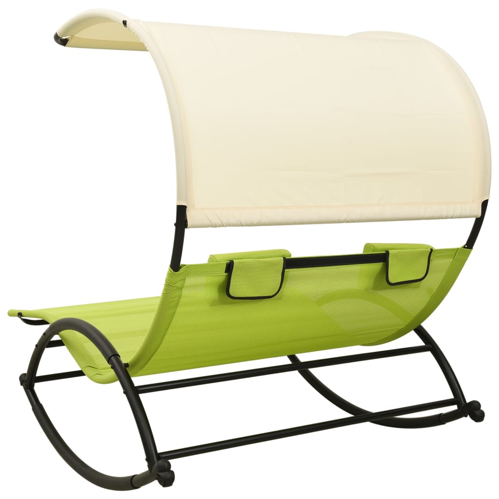 Double Sun Lounger with Canopy Textilene Green and Cream- Sunloungers - HomeShopIreland - Home Shop Ireland - Sunloungers - Double Sun Lounger with Canopy Textilene Green and Cream