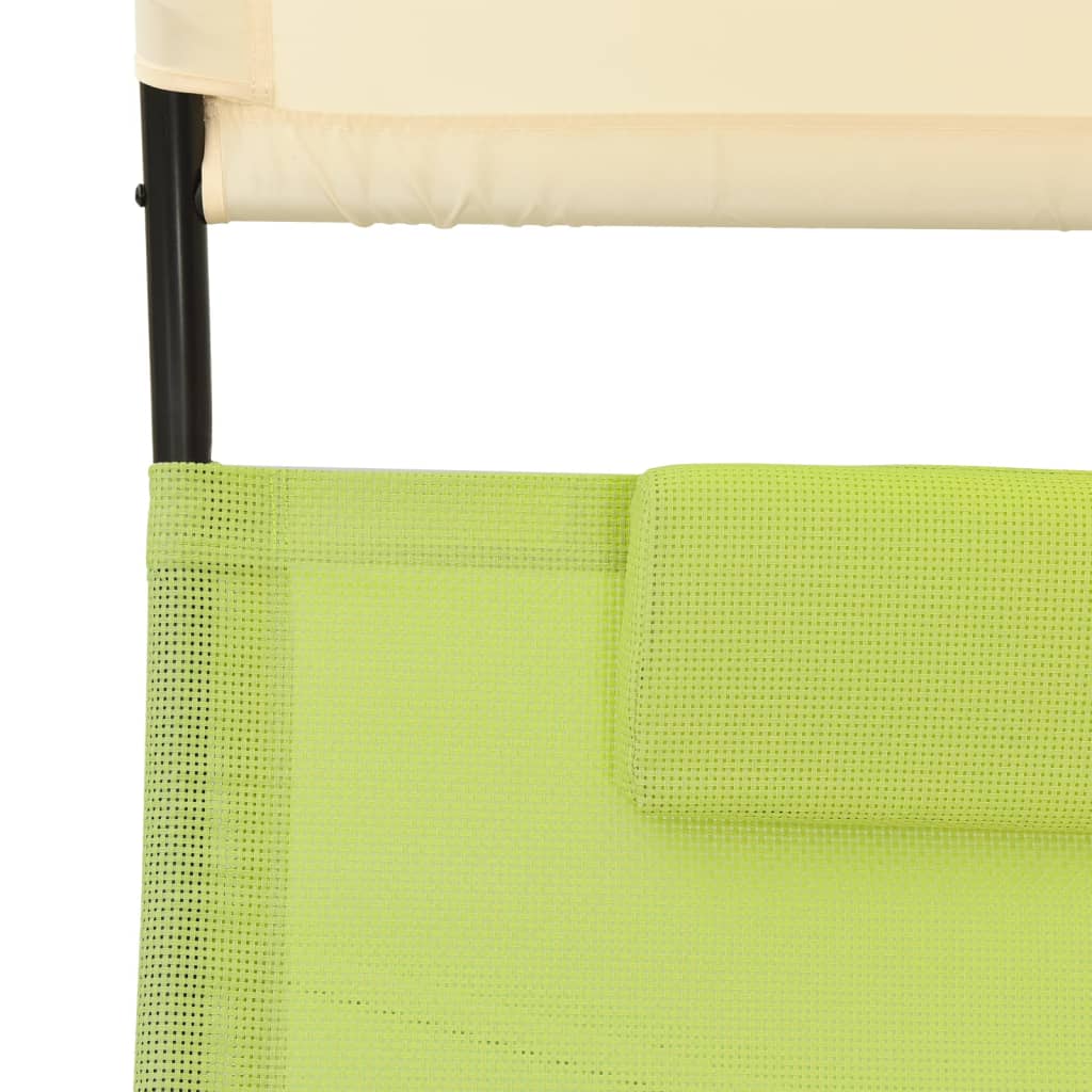 Double Sun Lounger with Canopy Textilene Green and Cream- Sunloungers - HomeShopIreland - Home Shop Ireland - Sunloungers - Double Sun Lounger with Canopy Textilene Green and Cream