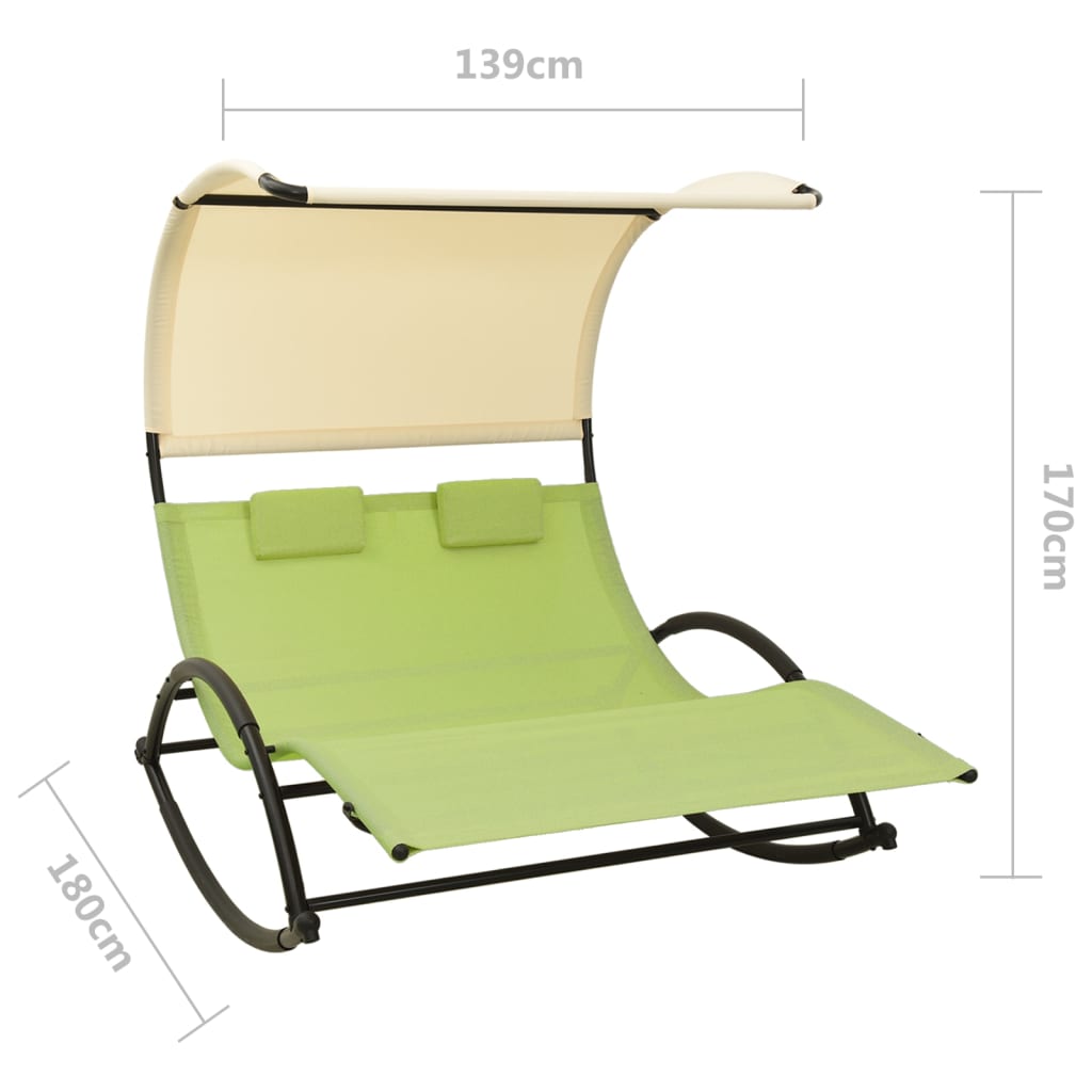Double Sun Lounger with Canopy Textilene Green and Cream- Sunloungers - HomeShopIreland - Home Shop Ireland - Sunloungers - Double Sun Lounger with Canopy Textilene Green and Cream