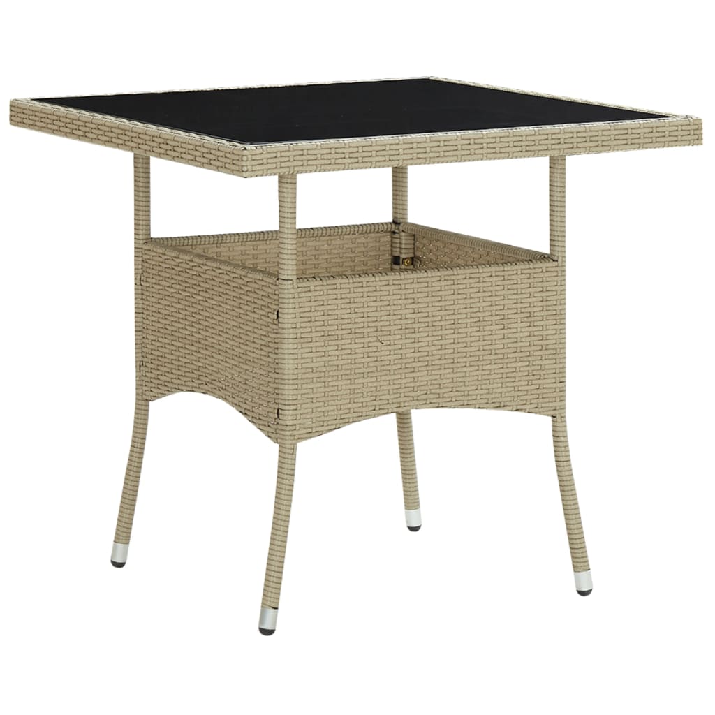 Outdoor Dining Table Beige Poly Rattan and Glass- Outdoor Tables - HomeShopIreland - Home Shop Ireland - Outdoor Tables - Outdoor Dining Table Beige Poly Rattan and Glass