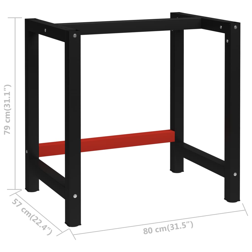 Work Bench Frame Metal 80x57x79 cm Black and Red- Table Legs - HomeShopIreland - Home Shop Ireland - Table Legs - Work Bench Frame Metal 80x57x79 cm Black and Red