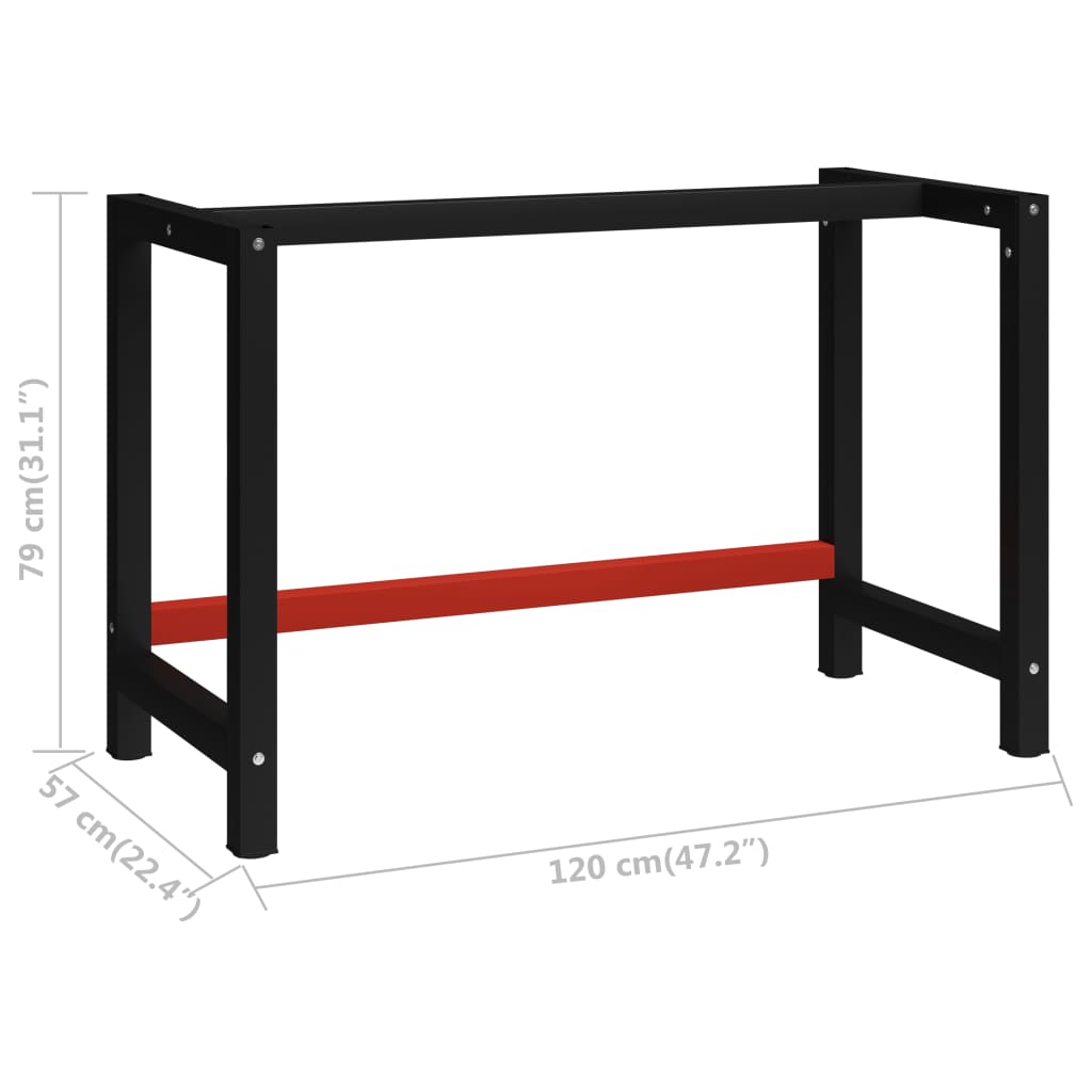 Work Bench Frame Metal 120x57x79 cm Black and Red- Table Legs - HomeShopIreland - Home Shop Ireland - Table Legs - Work Bench Frame Metal 120x57x79 cm Black and Red