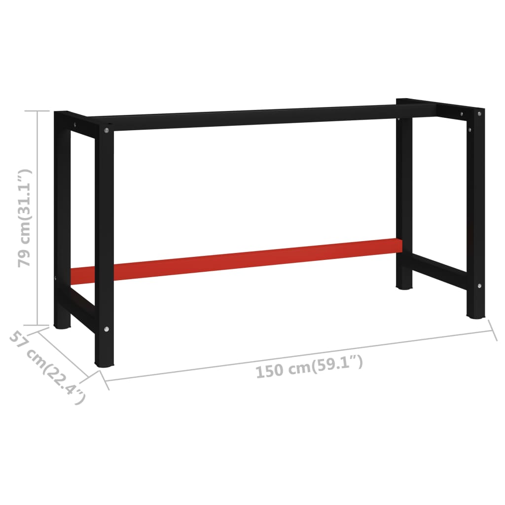 Work Bench Frame Metal 150x57x79 cm Black and Red- Table Legs - HomeShopIreland - Home Shop Ireland - Table Legs - Work Bench Frame Metal 150x57x79 cm Black and Red
