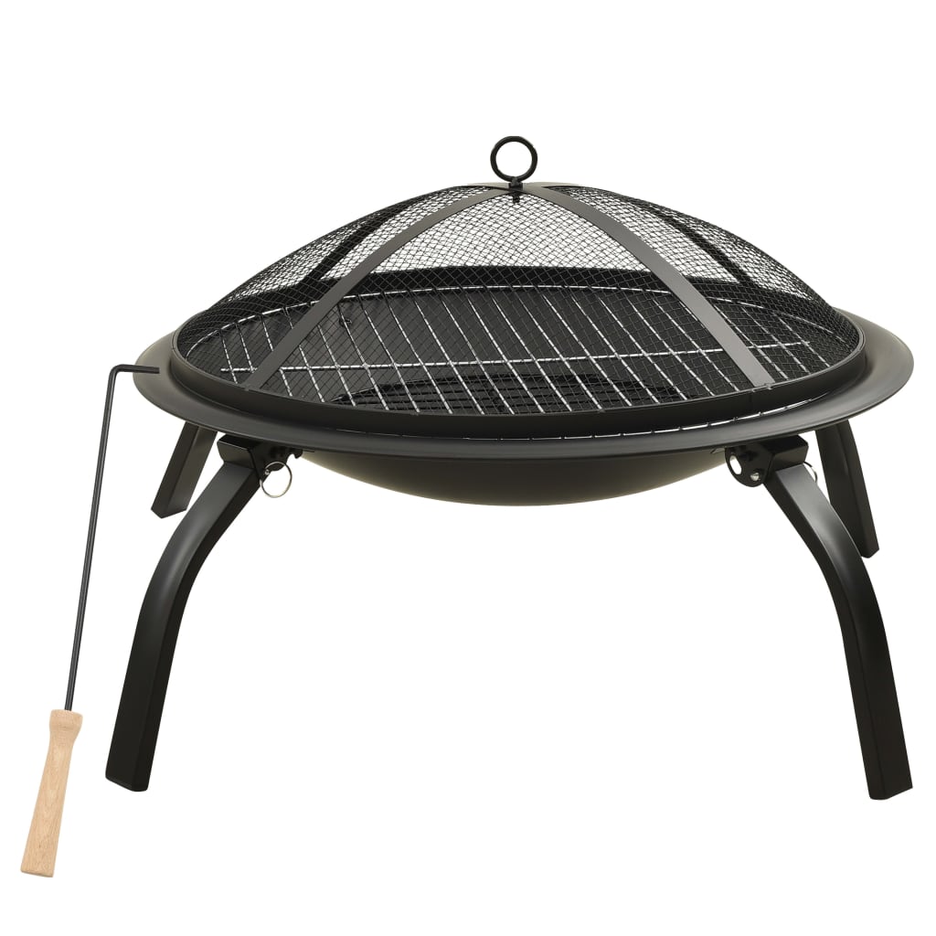 2-in-1 Fire Pit and BBQ with Poker 56x56x49 cm Steel- Fireplaces - HomeShopIreland - Home Shop Ireland - Fireplaces - 2-in-1 Fire Pit and BBQ with Poker 56x56x49 cm Steel