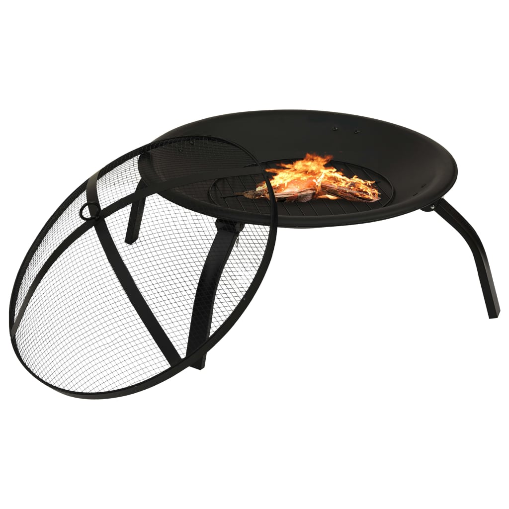 2-in-1 Fire Pit and BBQ with Poker 56x56x49 cm Steel- Fireplaces - HomeShopIreland - Home Shop Ireland - Fireplaces - 2-in-1 Fire Pit and BBQ with Poker 56x56x49 cm Steel