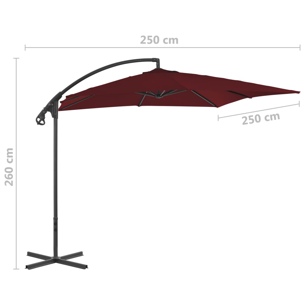 Cantilever Umbrella with Steel Pole 250x250 cm Wine Red- Outdoor Umbrellas & Sunshades - HomeShopIreland - Home Shop Ireland - Outdoor Umbrellas & Sunshades - Cantilever Umbrella with Steel Pole 250x250 cm Wine Red