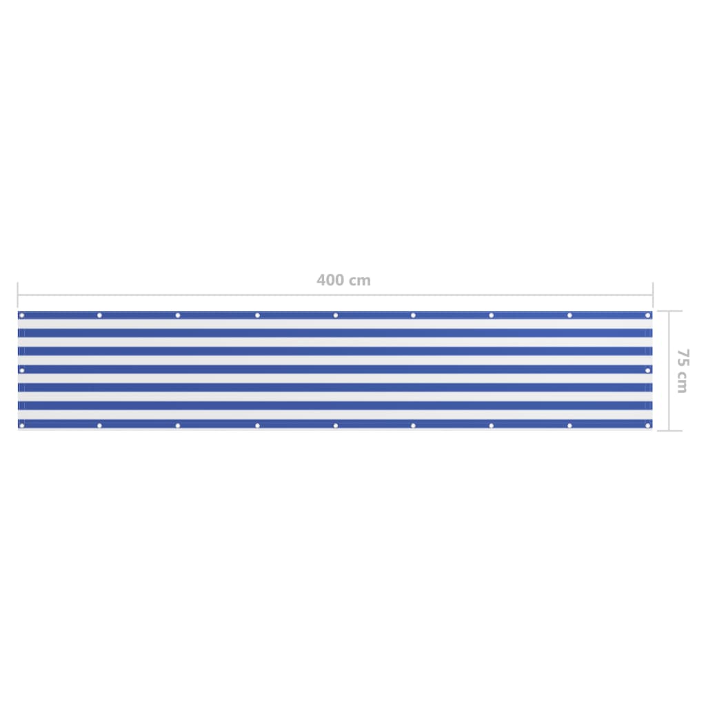 Balcony Screen White and Blue 75x400 cm Oxford Fabric- Outdoor Umbrellas & Sunshades - HomeShopIreland - Home Shop Ireland - Outdoor Umbrellas & Sunshades - Balcony Screen White and Blue 75x400 cm Oxford Fabric