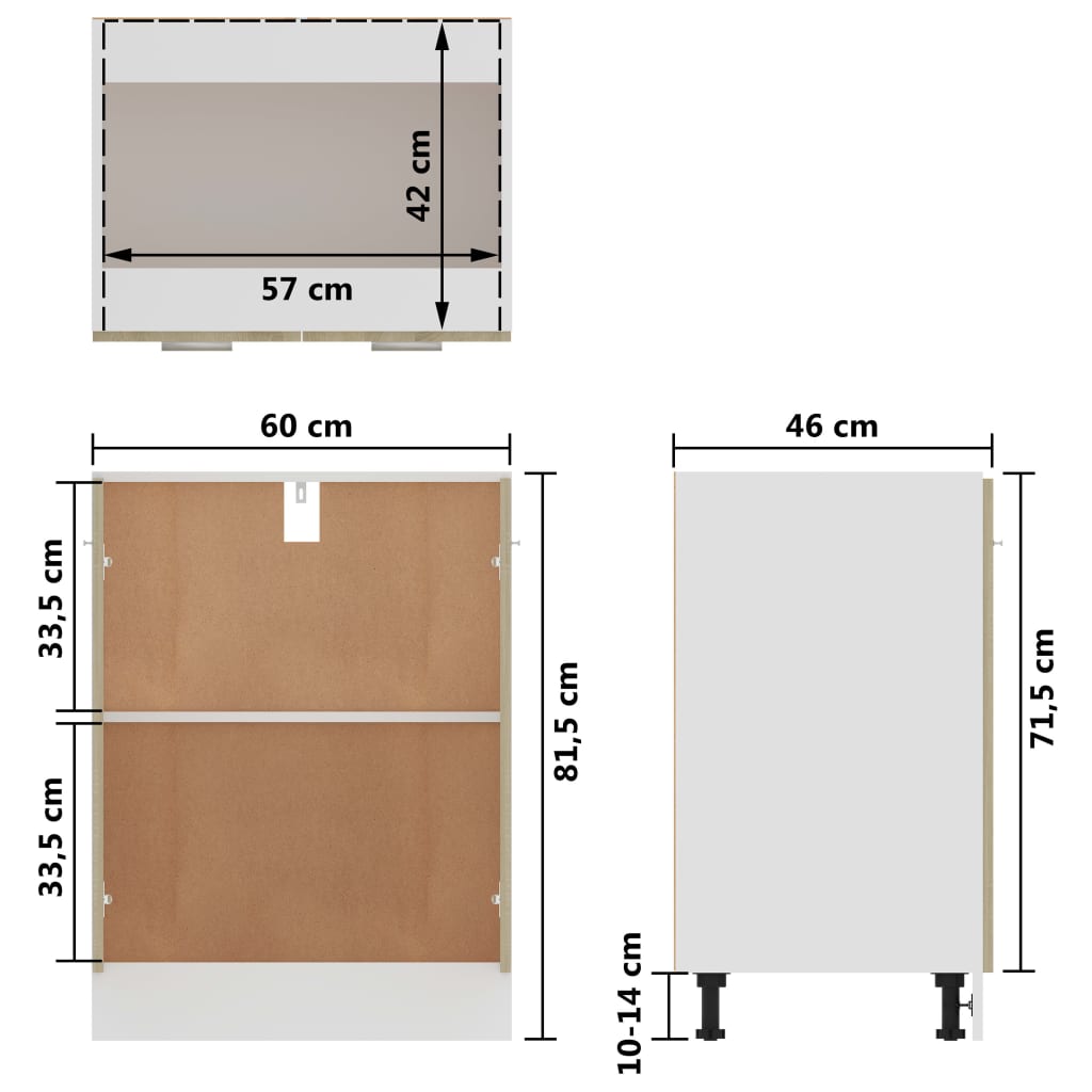 Bottom Cabinet Sonoma Oak 60x46x81.5 cm Chipboard- Kitchen Cabinets - HomeShopIreland - Home Shop Ireland - Kitchen Cabinets - Bottom Cabinet Sonoma Oak 60x46x81.5 cm Chipboard