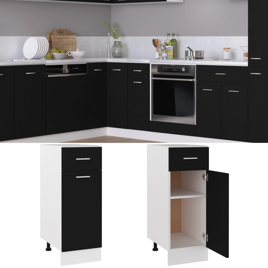 Drawer Bottom Cabinet Black 30x46x81.5 cm Chipboard- Kitchen Cabinets - HomeShopIreland - Home Shop Ireland - Kitchen Cabinets - Drawer Bottom Cabinet Black 30x46x81.5 cm Chipboard